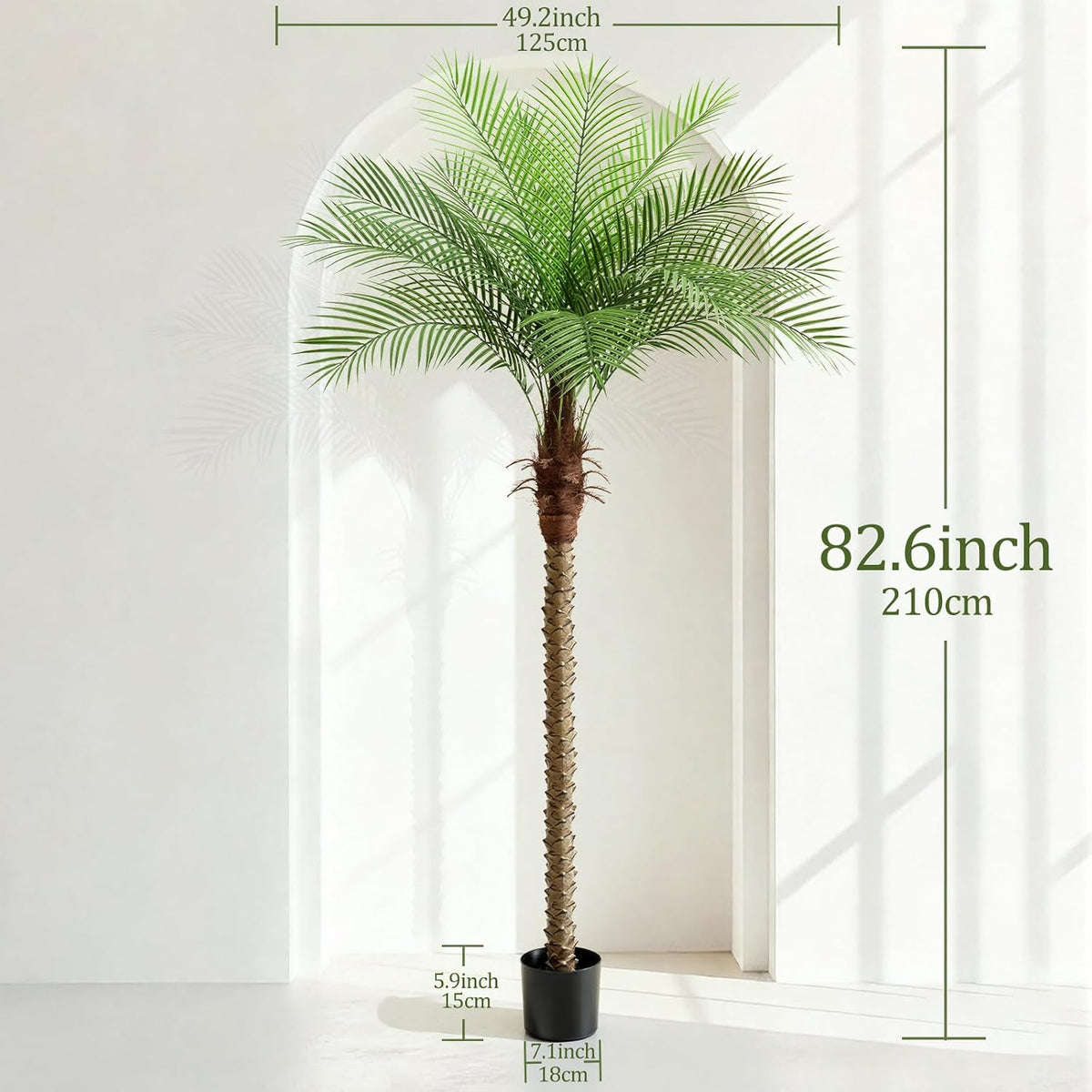 9ft Artificial Phoenix Palm Tree Tall Artificial Palm Trees with 21 Adjustable Leaves,Faux Phoenix Palm Plants for Outside Patio Pool Home Office Living Room Yard (2Pcs, 9ft)