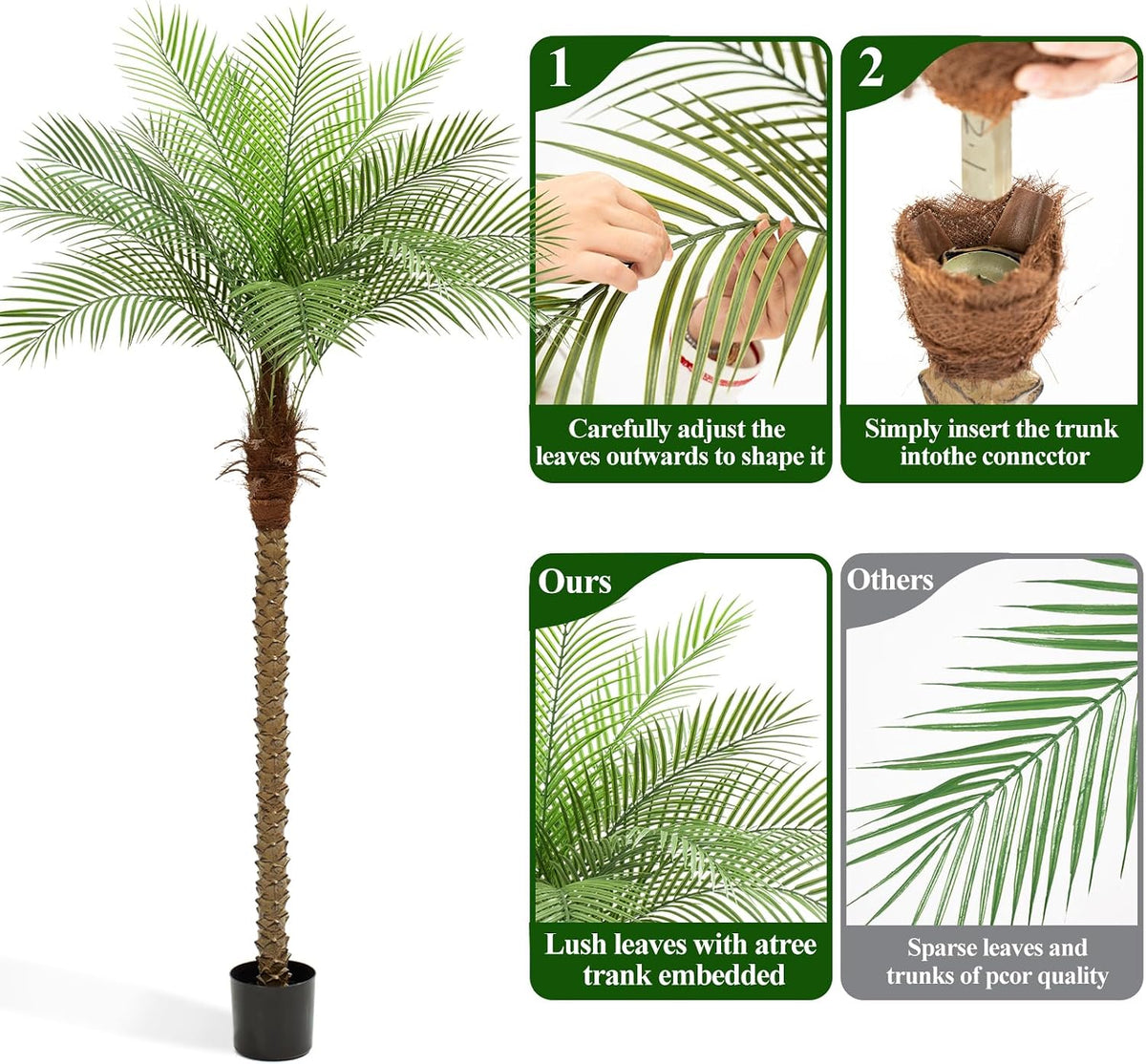 9ft Artificial Phoenix Palm Tree Tall Artificial Palm Trees with 21 Adjustable Leaves,Faux Phoenix Palm Plants for Outside Patio Pool Home Office Living Room Yard (2Pcs, 9ft)