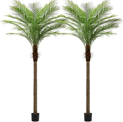 9ft Artificial Phoenix Palm Tree Tall Artificial Palm Trees with 21 Adjustable Leaves,Faux Phoenix Palm Plants for Outside Patio Pool Home Office Living Room Yard (2Pcs, 9ft)
