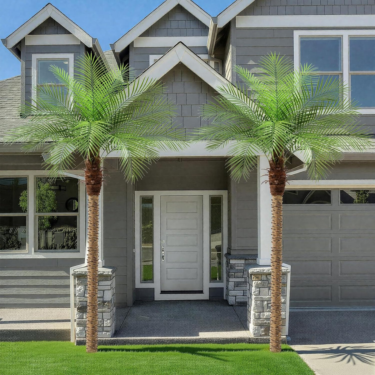 9ft Artificial Phoenix Palm Tree Tall Artificial Palm Trees with 21 Adjustable Leaves,Faux Phoenix Palm Plants for Outside Patio Pool Home Office Living Room Yard (2Pcs, 9ft)