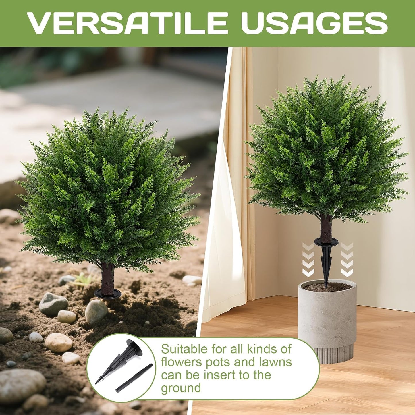 Artificial Red Eucalyptus Topiary Ball Tree 24" with Ground Spike, Set of 2 Artificial Boxwood Bushes for Faux Shrubs, Fake Evergreen Faux Plant for Indoor Outdoor Garden -UV Resistant–Fade-Proof
