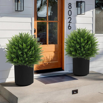 Artificial Red Eucalyptus Topiary Ball Tree 24" with Ground Spike, Set of 2 Artificial Boxwood Bushes for Faux Shrubs, Fake Evergreen Faux Plant for Indoor Outdoor Garden -UV Resistant–Fade-Proof