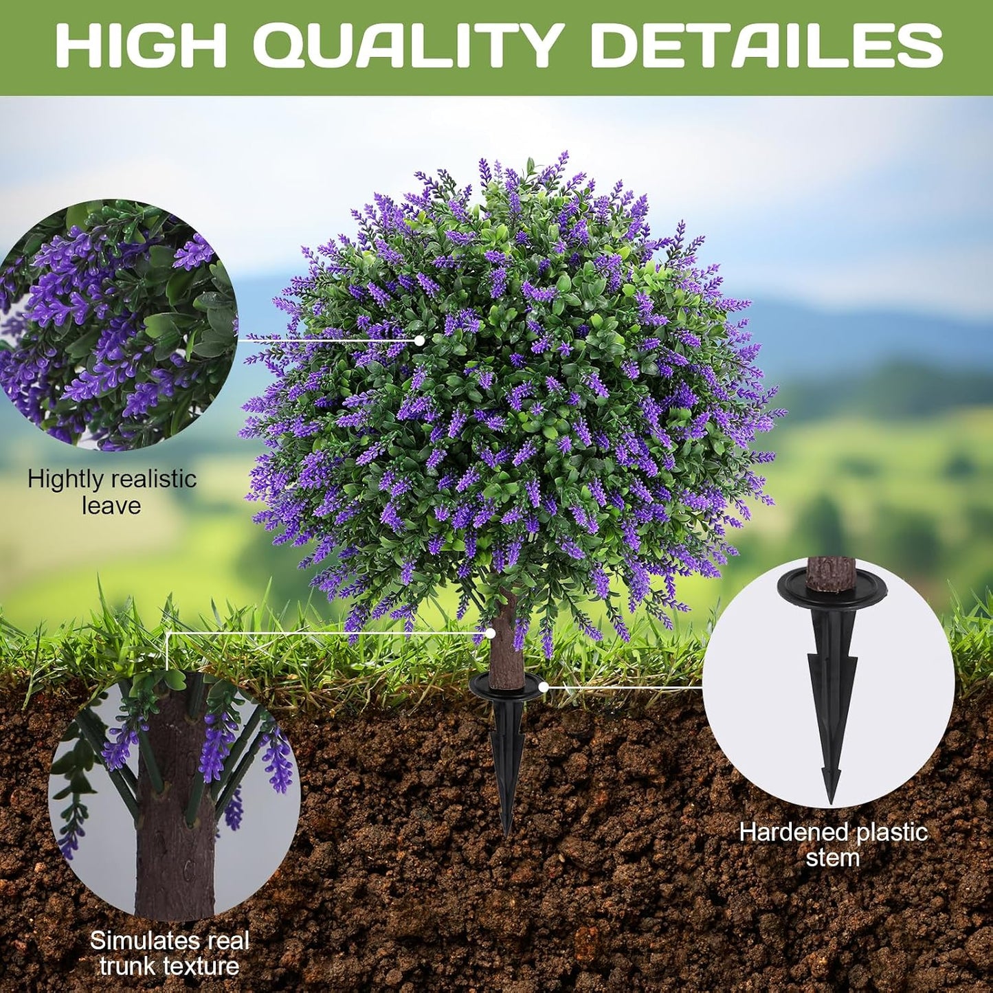 Artificial Red Eucalyptus Topiary Ball Tree 24" with Ground Spike, Set of 2 Artificial Boxwood Bushes for Faux Shrubs, Fake Evergreen Faux Plant for Indoor Outdoor Garden -UV Resistant–Fade-Proof