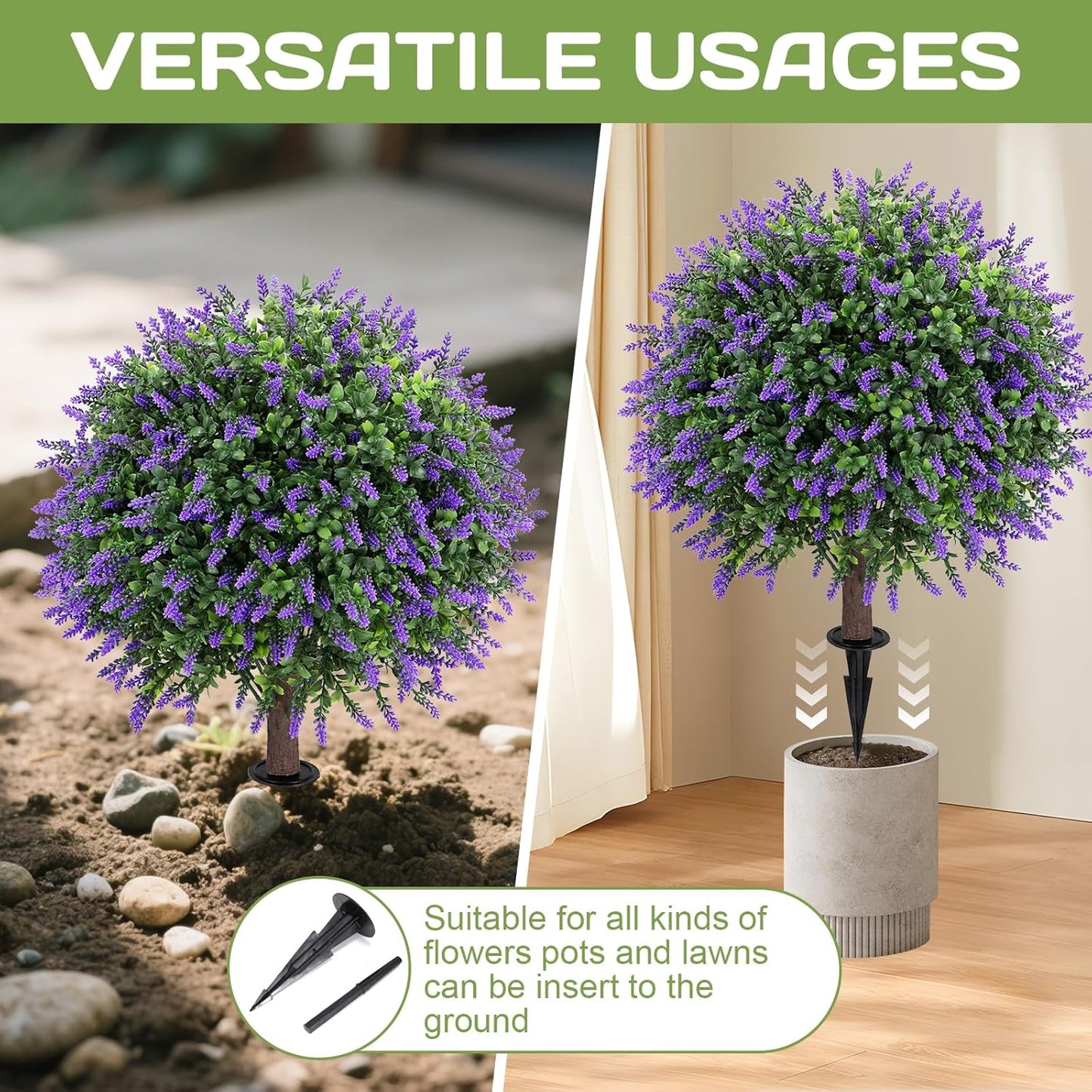Artificial Red Eucalyptus Topiary Ball Tree 24" with Ground Spike, Set of 2 Artificial Boxwood Bushes for Faux Shrubs, Fake Evergreen Faux Plant for Indoor Outdoor Garden -UV Resistant–Fade-Proof