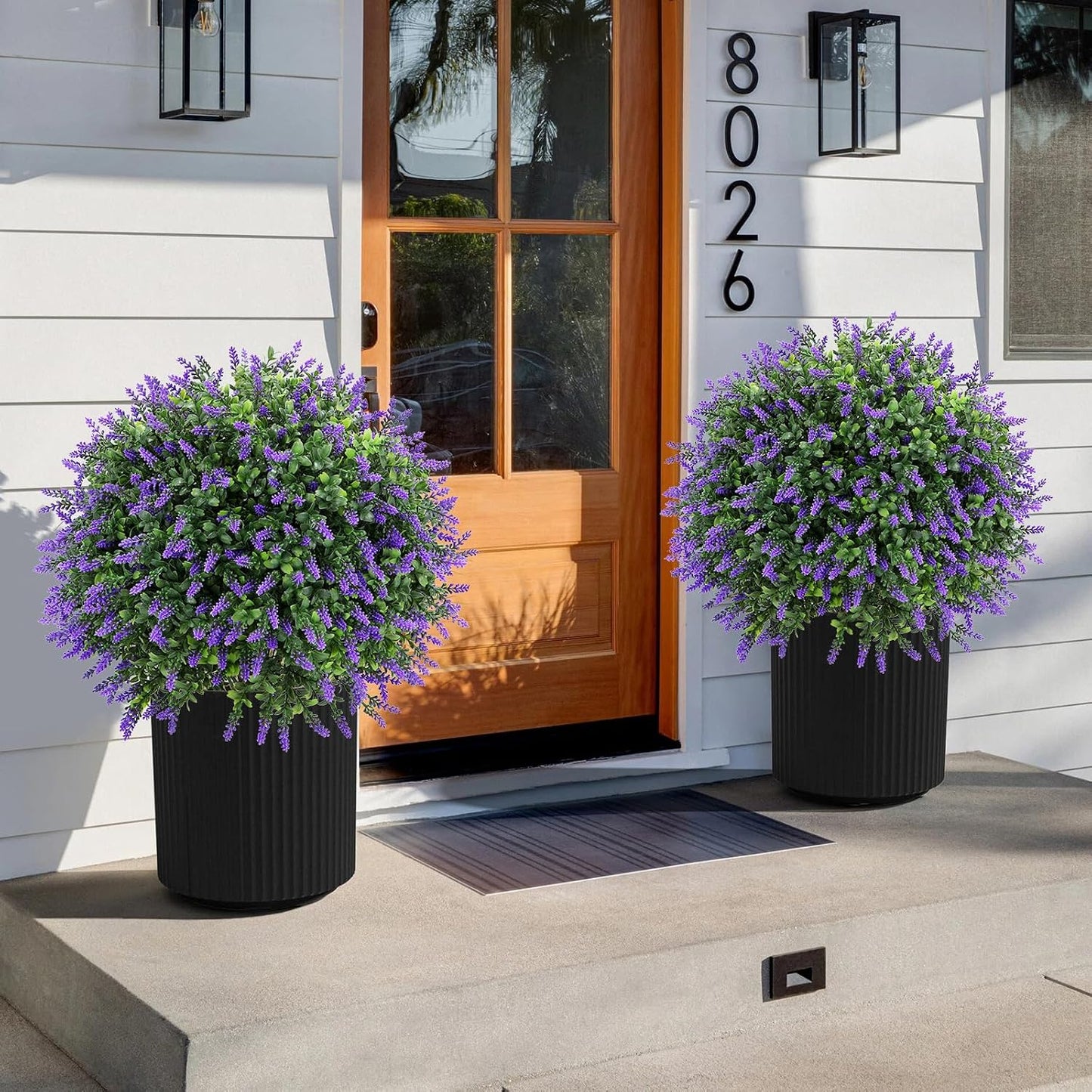 Artificial Red Eucalyptus Topiary Ball Tree 24" with Ground Spike, Set of 2 Artificial Boxwood Bushes for Faux Shrubs, Fake Evergreen Faux Plant for Indoor Outdoor Garden -UV Resistant–Fade-Proof