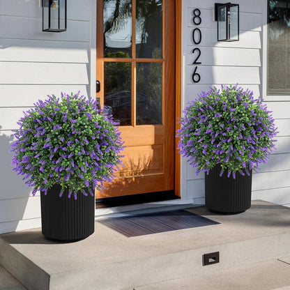 Artificial Red Eucalyptus Topiary Ball Tree 24" with Ground Spike, Set of 2 Artificial Boxwood Bushes for Faux Shrubs, Fake Evergreen Faux Plant for Indoor Outdoor Garden -UV Resistant–Fade-Proof