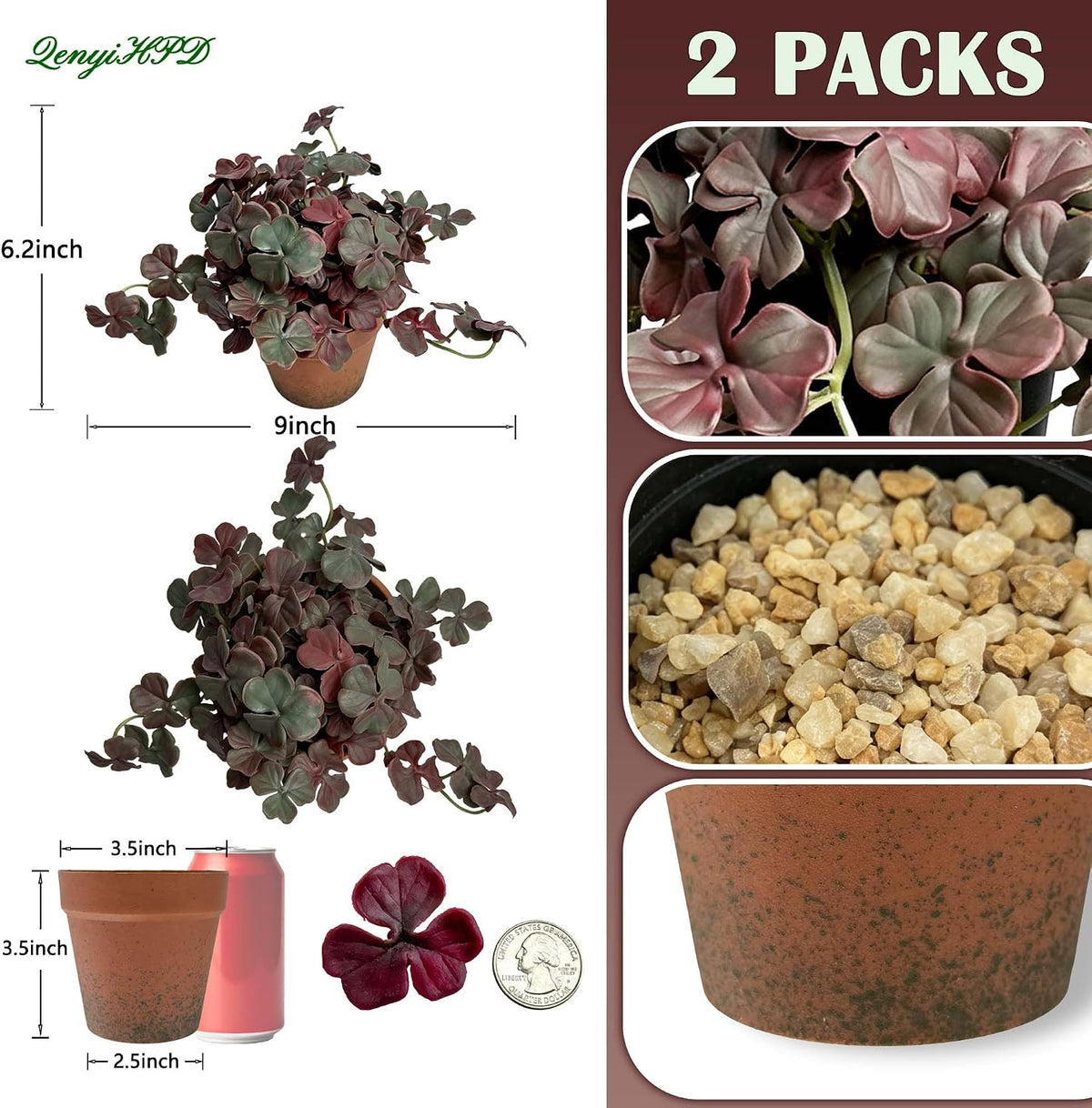 Artificial Shamrock Potted Plants, Set of 2 Indoor Faux Clover Decor