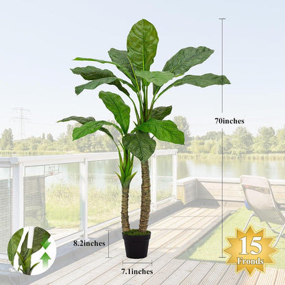 Artificial Banana Tree 6ft Tall Fake Banana Leaf Plant Faux Banana Tree with 15 Leaves Large Silk Tropical Tree for Home Mall Pool Patio Villa Indoor Outdoor Decor
