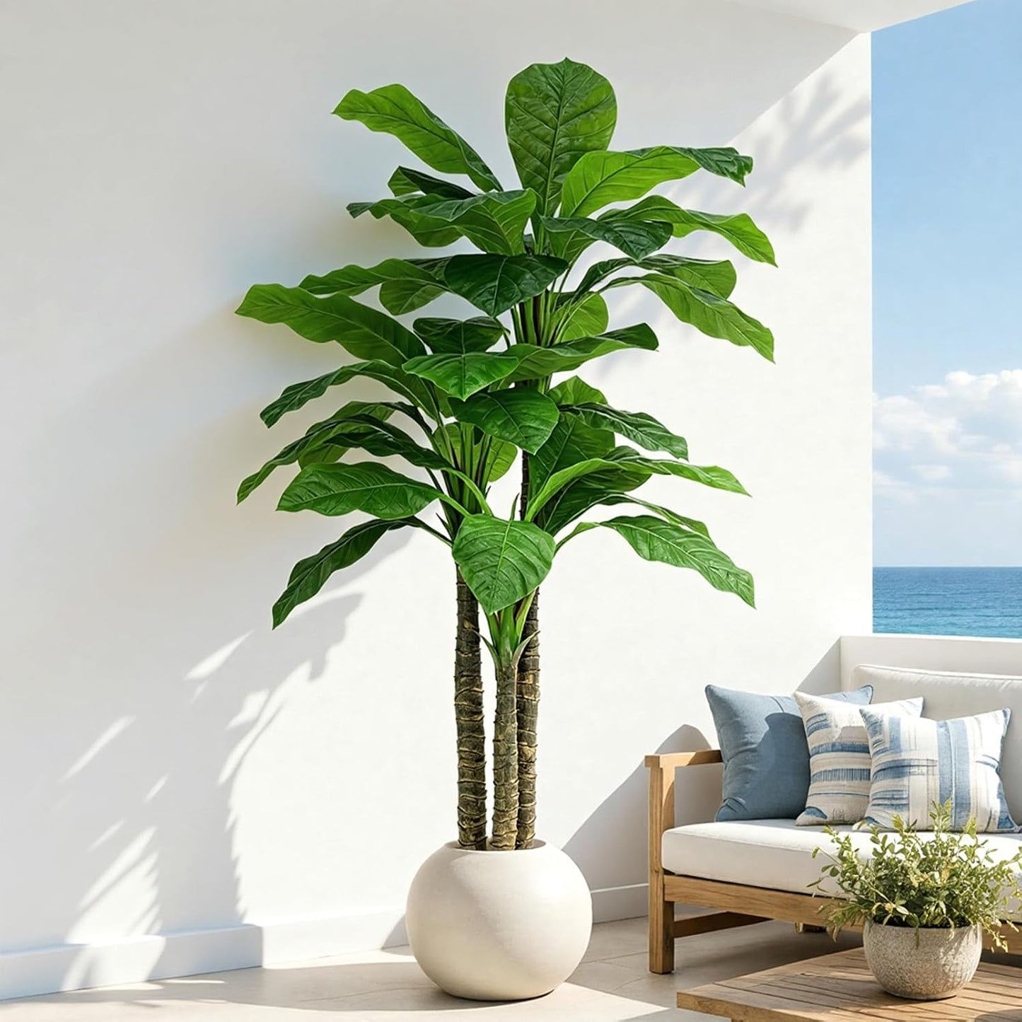 Artificial Banana Tree 6ft Tall Fake Banana Leaf Plant Faux Banana Tree with 15 Leaves Large Silk Tropical Tree for Home Mall Pool Patio Villa Indoor Outdoor Decor