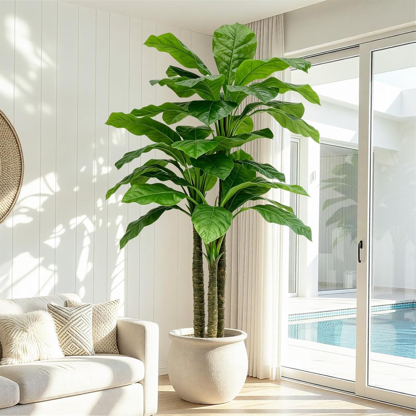 Artificial Banana Tree 6ft Tall Fake Banana Leaf Plant Faux Banana Tree with 15 Leaves Large Silk Tropical Tree for Home Mall Pool Patio Villa Indoor Outdoor Decor