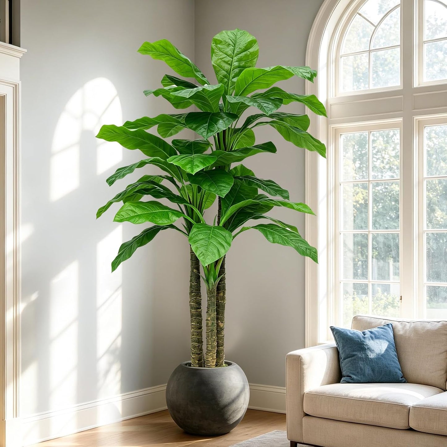 Artificial Banana Tree 6ft Tall Fake Banana Leaf Plant Faux Banana Tree with 15 Leaves Large Silk Tropical Tree for Home Mall Pool Patio Villa Indoor Outdoor Decor