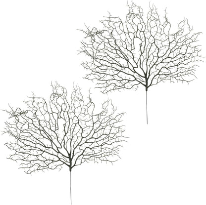 2Pcs Artificial Coral Branches Green Faux Sea Fan Simulated Coral Decorations for Aquarium Home Wedding DIY Decor Fish Tank Landscape Ornaments