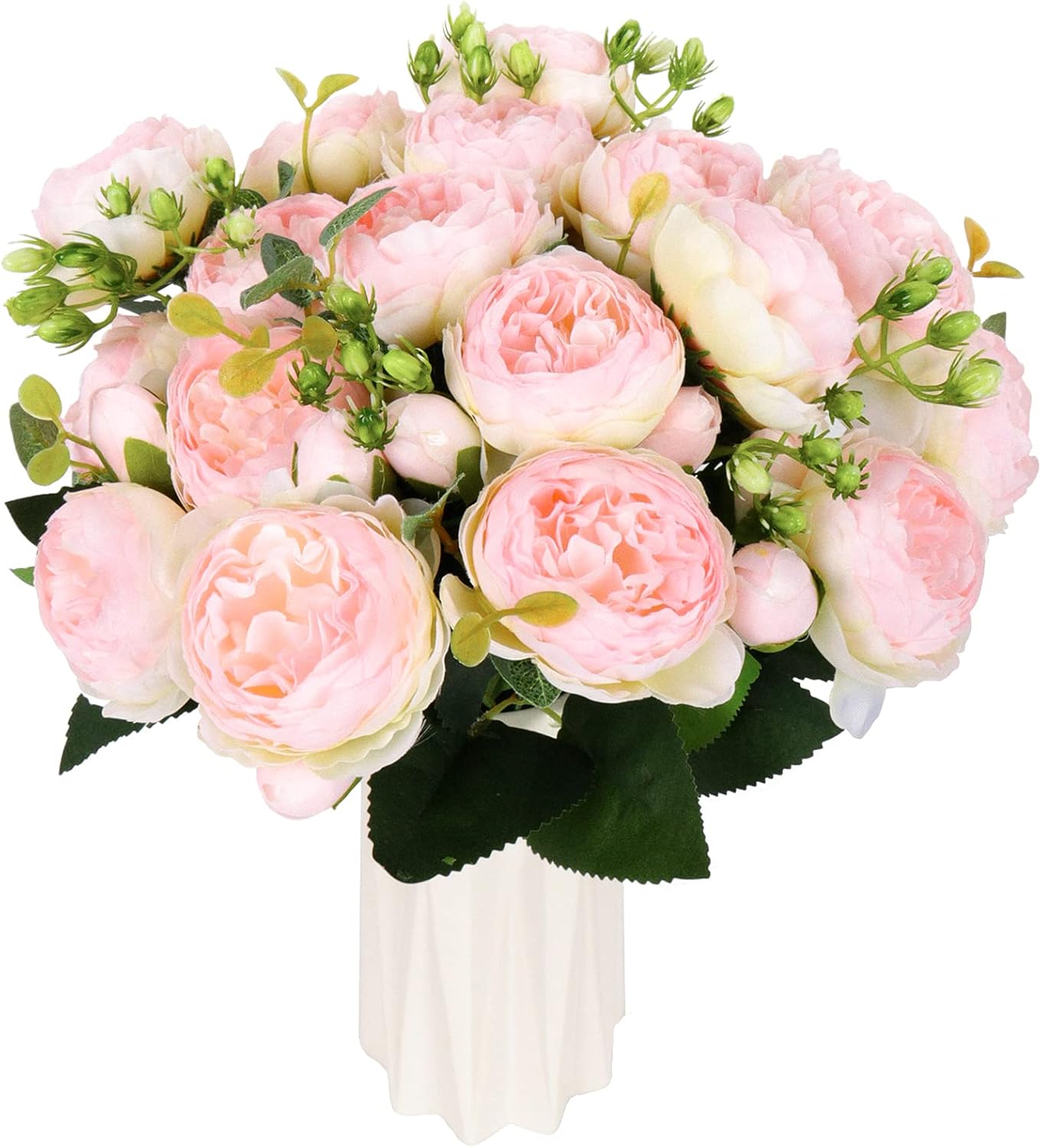 4 Bundles Peonies Artificial Flowers, Fake Silk Peonies Bouquet of Flowers for Home Decor Faux Floral Table Centerpieces for Kitchen Bathroom Wedding Party Decor(Rose Red+Pink)