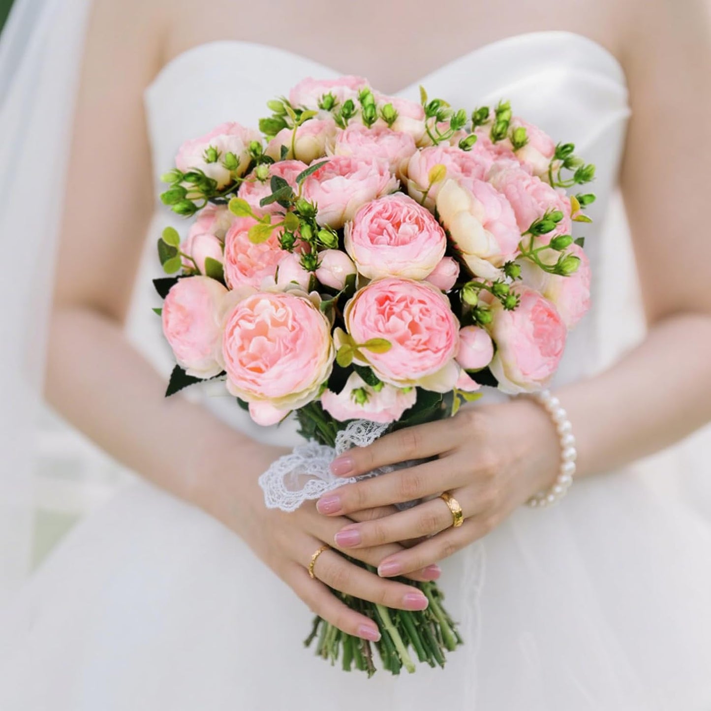 4 Bundles Peonies Artificial Flowers, Fake Silk Peonies Bouquet of Flowers for Home Decor Faux Floral Table Centerpieces for Kitchen Bathroom Wedding Party Decor(Rose Red+Pink)