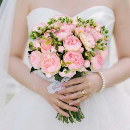 4 Bundles Peonies Artificial Flowers, Fake Silk Peonies Bouquet of Flowers for Home Decor Faux Floral Table Centerpieces for Kitchen Bathroom Wedding Party Decor(Rose Red+Pink)