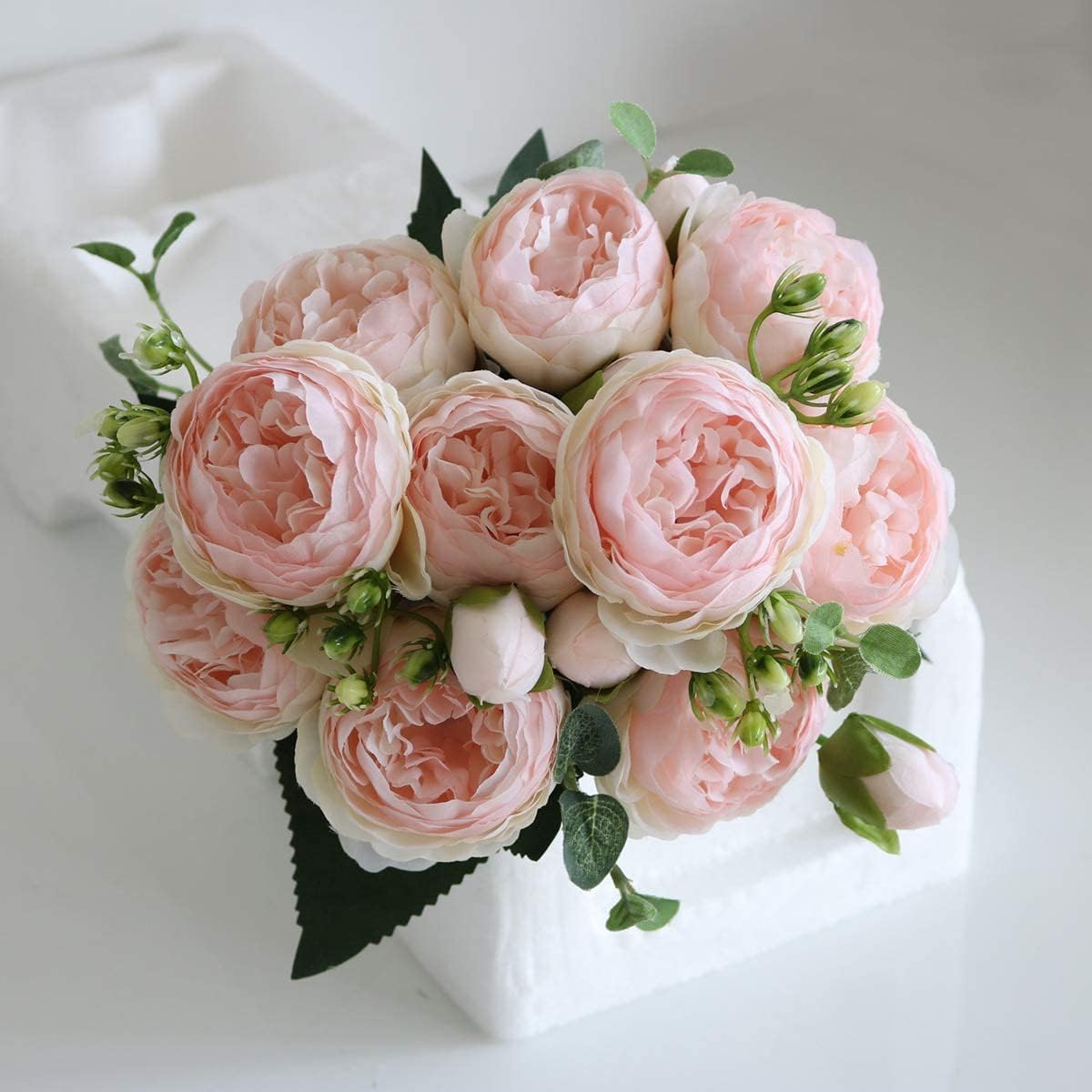 4 Bundles Peonies Artificial Flowers, Fake Silk Peonies Bouquet of Flowers for Home Decor Faux Floral Table Centerpieces for Kitchen Bathroom Wedding Party Decor(Rose Red+Pink)