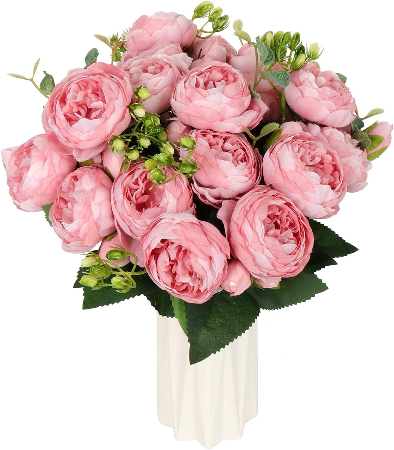 4 Bundles Peonies Artificial Flowers, Fake Silk Peonies Bouquet of Flowers for Home Decor Faux Floral Table Centerpieces for Kitchen Bathroom Wedding Party Decor(Rose Red+Pink)