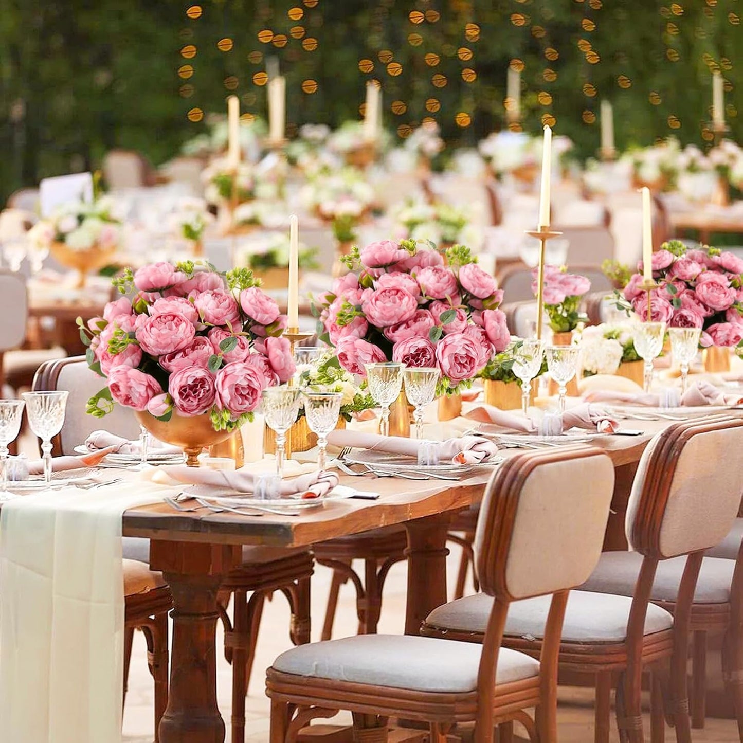4 Bundles Peonies Artificial Flowers, Fake Silk Peonies Bouquet of Flowers for Home Decor Faux Floral Table Centerpieces for Kitchen Bathroom Wedding Party Decor(Rose Red+Pink)