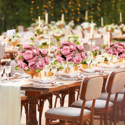 4 Bundles Peonies Artificial Flowers, Fake Silk Peonies Bouquet of Flowers for Home Decor Faux Floral Table Centerpieces for Kitchen Bathroom Wedding Party Decor(Rose Red+Pink)