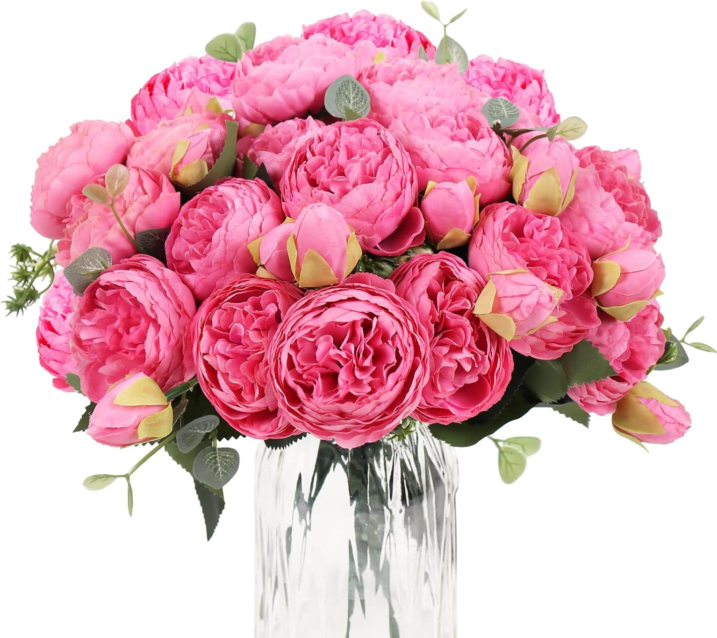4 Bundles Peonies Artificial Flowers, Fake Silk Peonies Bouquet of Flowers for Home Decor Faux Floral Table Centerpieces for Kitchen Bathroom Wedding Party Decor(Rose Red+Pink)