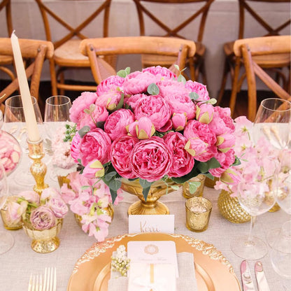 4 Bundles Peonies Artificial Flowers, Fake Silk Peonies Bouquet of Flowers for Home Decor Faux Floral Table Centerpieces for Kitchen Bathroom Wedding Party Decor(Rose Red+Pink)