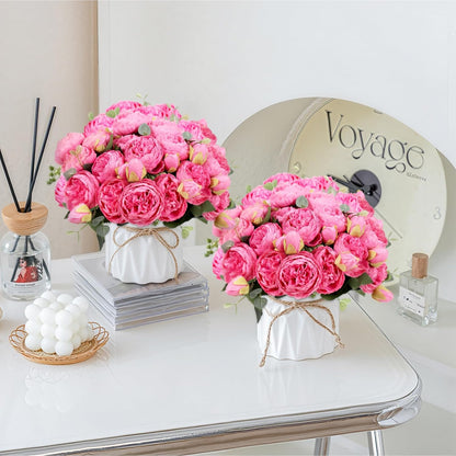 4 Bundles Peonies Artificial Flowers, Fake Silk Peonies Bouquet of Flowers for Home Decor Faux Floral Table Centerpieces for Kitchen Bathroom Wedding Party Decor(Rose Red+Pink)