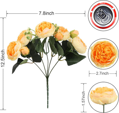 4 Bundles Peonies Artificial Flowers, Fake Silk Peonies Bouquet of Flowers for Home Decor Faux Floral Table Centerpieces for Kitchen Bathroom Wedding Party Decor(Rose Red+Pink)