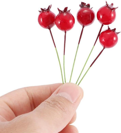 40 Pcs Artificial Fruit Mini Fake Pomegranate Decor on Wire for Christmas Tree Decorations Flower Wreath DIY Crafts Home Decor