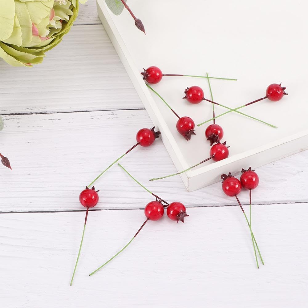 40 Pcs Artificial Fruit Mini Fake Pomegranate Decor on Wire for Christmas Tree Decorations Flower Wreath DIY Crafts Home Decor
