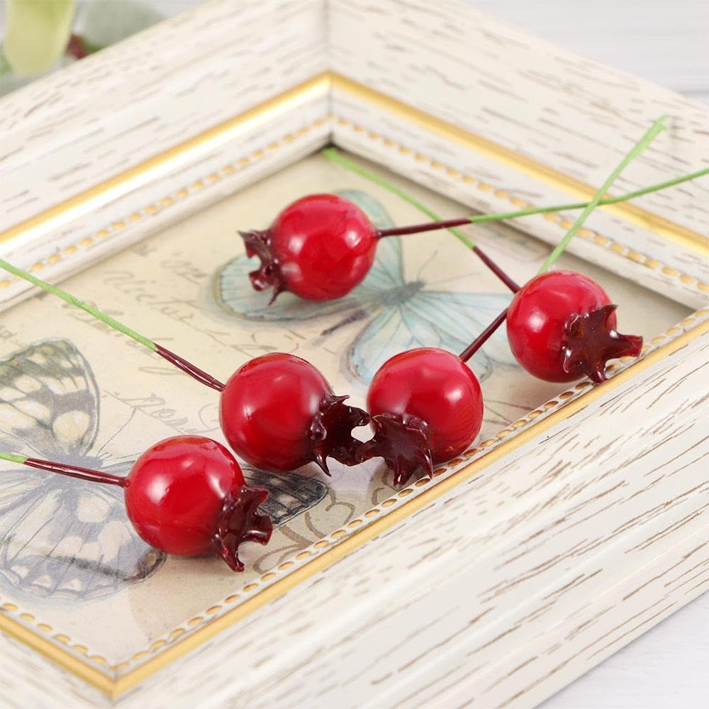 40 Pcs Artificial Fruit Mini Fake Pomegranate Decor on Wire for Christmas Tree Decorations Flower Wreath DIY Crafts Home Decor
