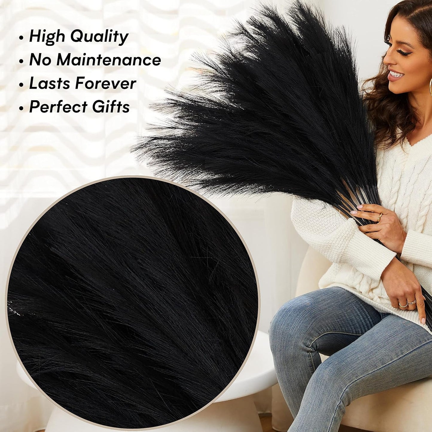 Faux Pampas Grass, 9 PCS 37''/3.1FT Tall Fluffy Fake Pompas Floral, Large Artificial Pompous Grass Branches for Floor Vase Fillers, Boho Farmhouse Room Wedding Decor (White)