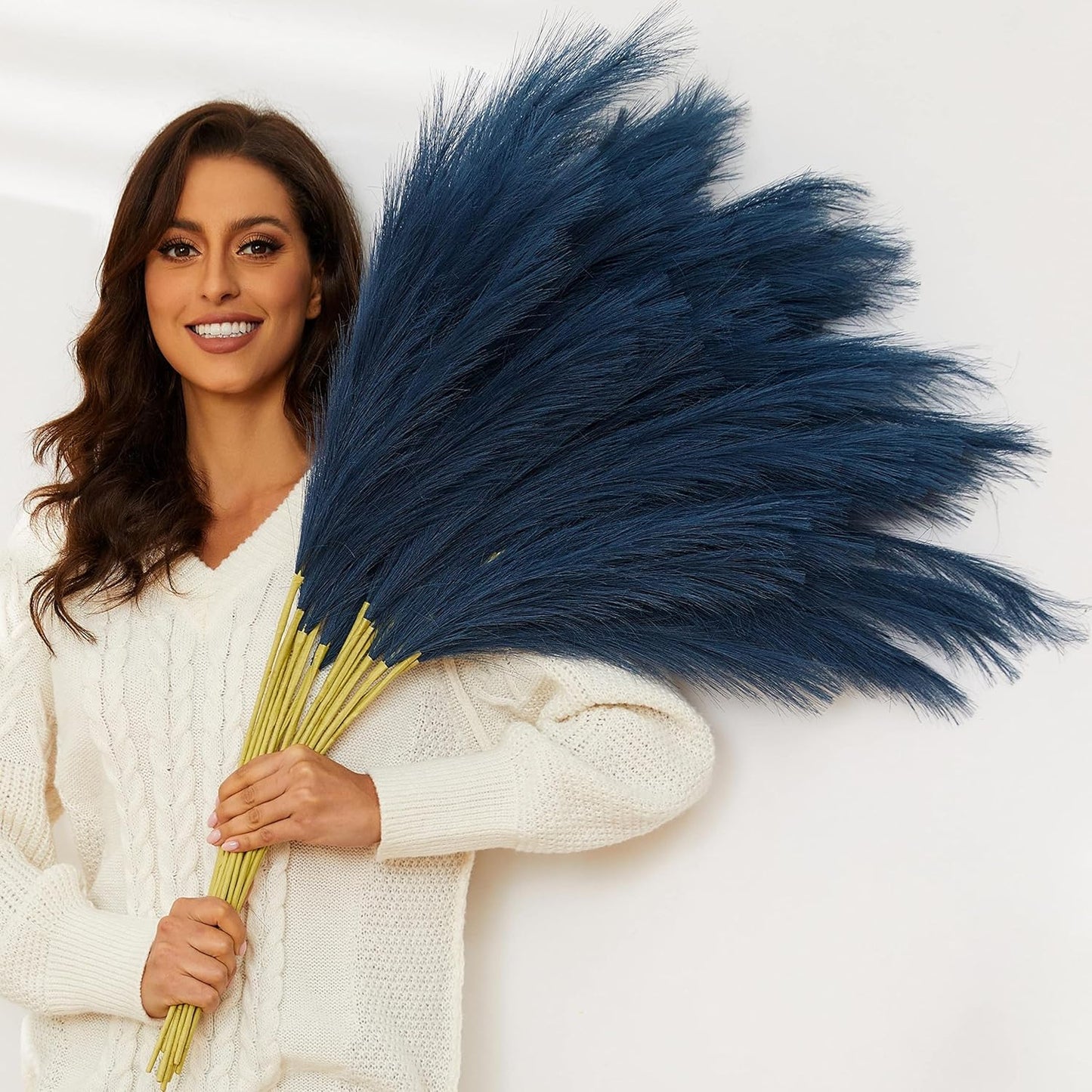 Faux Pampas Grass, 9 PCS 37''/3.1FT Tall Fluffy Fake Pompas Floral, Large Artificial Pompous Grass Branches for Floor Vase Fillers, Boho Farmhouse Room Wedding Decor (White)