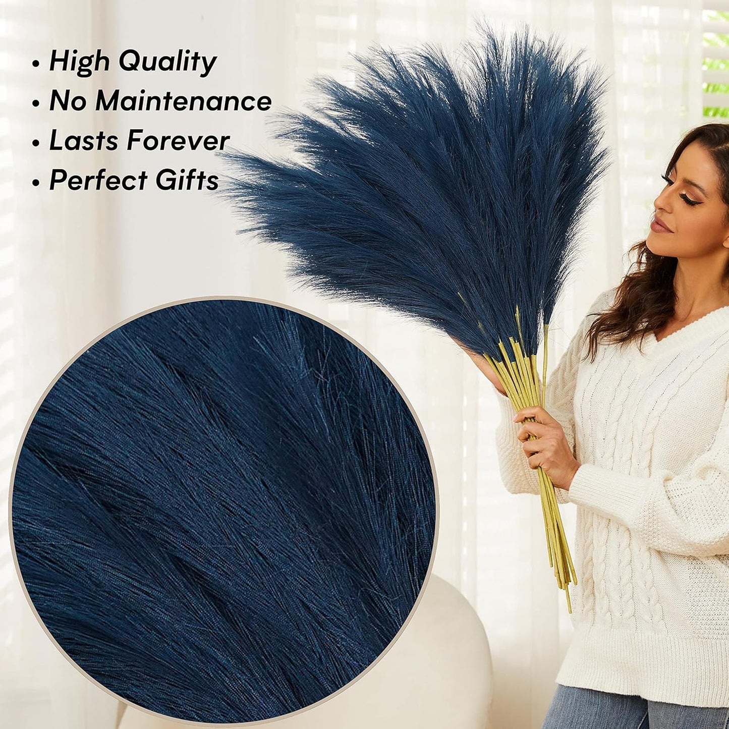 Faux Pampas Grass, 9 PCS 37''/3.1FT Tall Fluffy Fake Pompas Floral, Large Artificial Pompous Grass Branches for Floor Vase Fillers, Boho Farmhouse Room Wedding Decor (White)