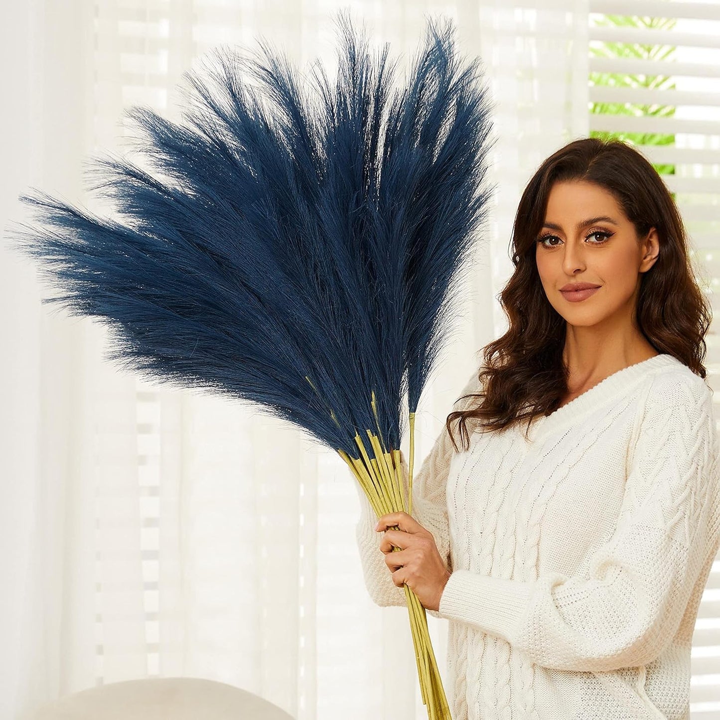 Faux Pampas Grass, 9 PCS 37''/3.1FT Tall Fluffy Fake Pompas Floral, Large Artificial Pompous Grass Branches for Floor Vase Fillers, Boho Farmhouse Room Wedding Decor (White)