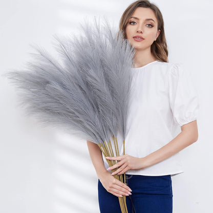 Faux Pampas Grass, 9 PCS 37''/3.1FT Tall Fluffy Fake Pompas Floral, Large Artificial Pompous Grass Branches for Floor Vase Fillers, Boho Farmhouse Room Wedding Decor (White)