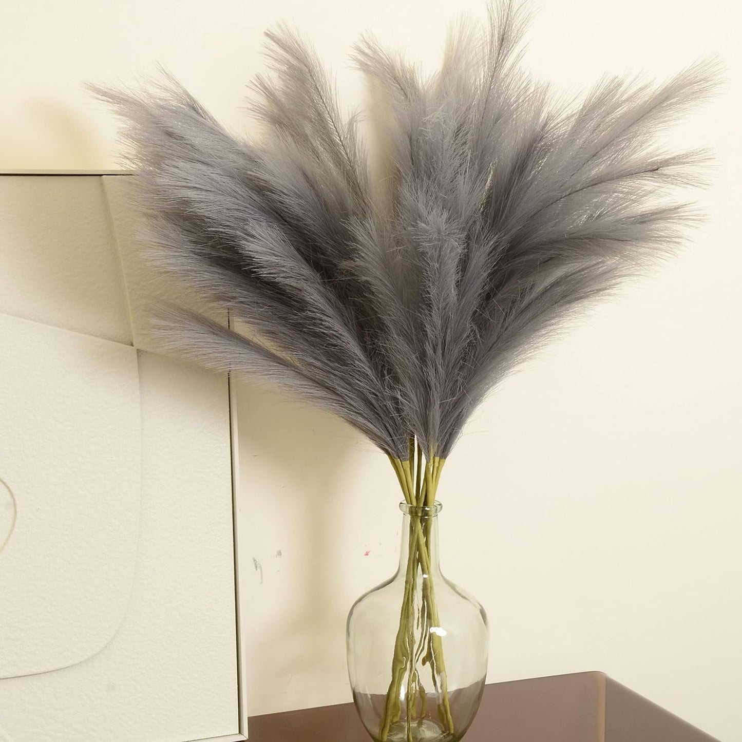 Faux Pampas Grass, 9 PCS 37''/3.1FT Tall Fluffy Fake Pompas Floral, Large Artificial Pompous Grass Branches for Floor Vase Fillers, Boho Farmhouse Room Wedding Decor (White)