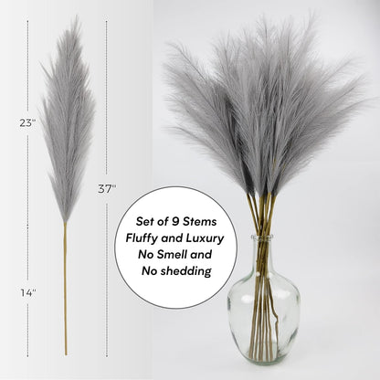 Faux Pampas Grass, 9 PCS 37''/3.1FT Tall Fluffy Fake Pompas Floral, Large Artificial Pompous Grass Branches for Floor Vase Fillers, Boho Farmhouse Room Wedding Decor (White)