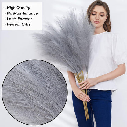 Faux Pampas Grass, 9 PCS 37''/3.1FT Tall Fluffy Fake Pompas Floral, Large Artificial Pompous Grass Branches for Floor Vase Fillers, Boho Farmhouse Room Wedding Decor (White)