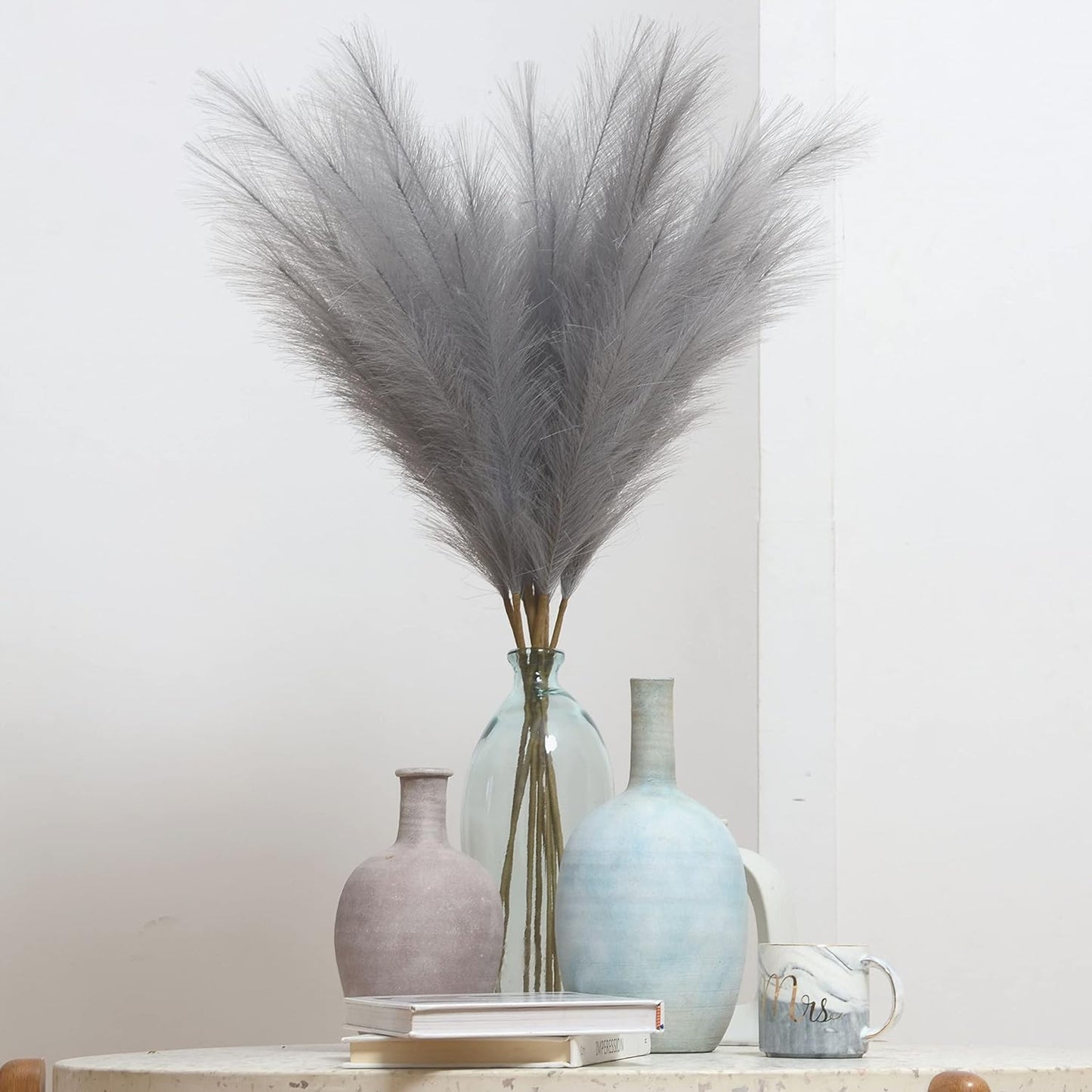 Faux Pampas Grass, 9 PCS 37''/3.1FT Tall Fluffy Fake Pompas Floral, Large Artificial Pompous Grass Branches for Floor Vase Fillers, Boho Farmhouse Room Wedding Decor (White)