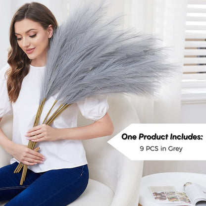 Faux Pampas Grass, 9 PCS 37''/3.1FT Tall Fluffy Fake Pompas Floral, Large Artificial Pompous Grass Branches for Floor Vase Fillers, Boho Farmhouse Room Wedding Decor (White)