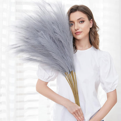 Faux Pampas Grass, 9 PCS 37''/3.1FT Tall Fluffy Fake Pompas Floral, Large Artificial Pompous Grass Branches for Floor Vase Fillers, Boho Farmhouse Room Wedding Decor (White)