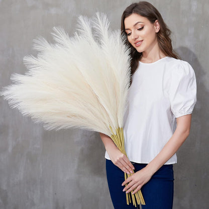 Faux Pampas Grass, 9 PCS 37''/3.1FT Tall Fluffy Fake Pompas Floral, Large Artificial Pompous Grass Branches for Floor Vase Fillers, Boho Farmhouse Room Wedding Decor (White)