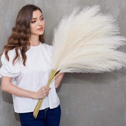 Faux Pampas Grass, 9 PCS 37''/3.1FT Tall Fluffy Fake Pompas Floral, Large Artificial Pompous Grass Branches for Floor Vase Fillers, Boho Farmhouse Room Wedding Decor (White)