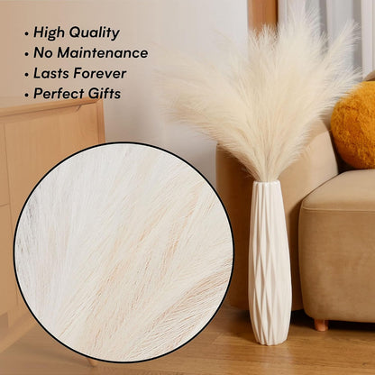 Faux Pampas Grass, 9 PCS 37''/3.1FT Tall Fluffy Fake Pompas Floral, Large Artificial Pompous Grass Branches for Floor Vase Fillers, Boho Farmhouse Room Wedding Decor (White)