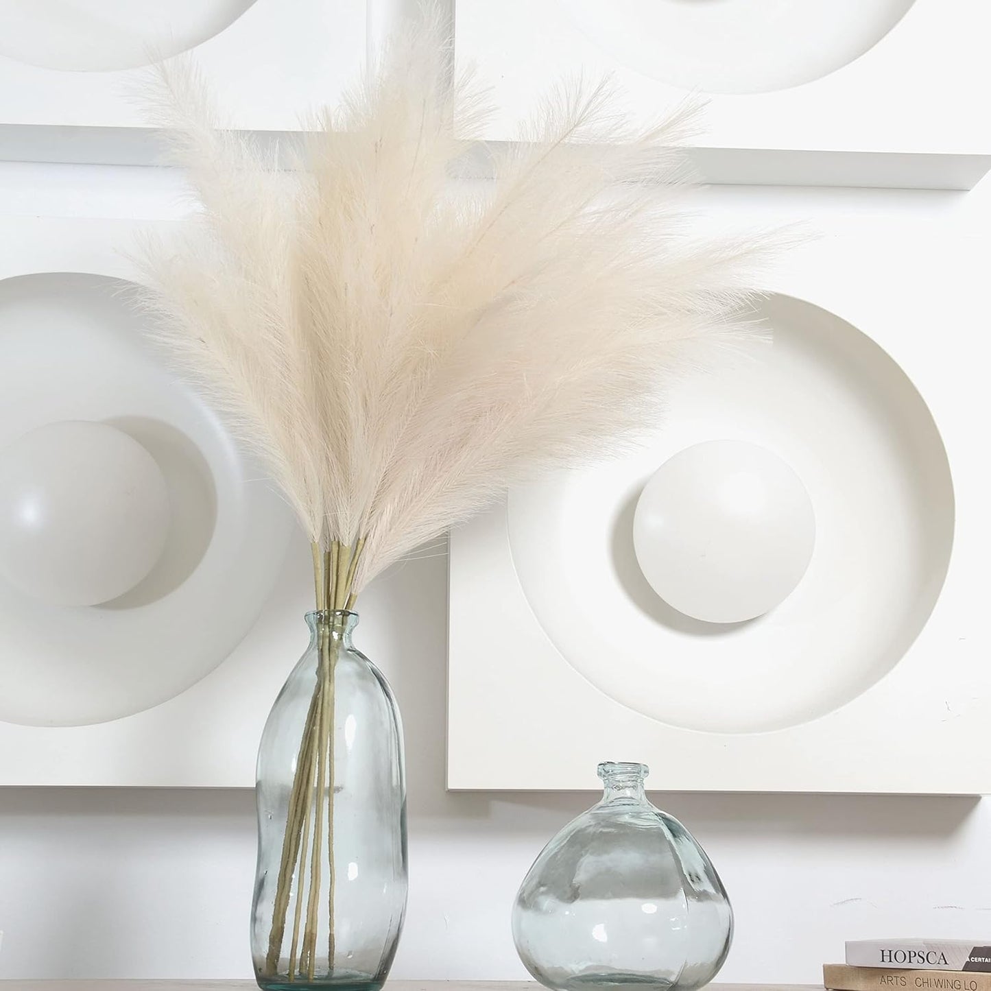 Faux Pampas Grass, 9 PCS 37''/3.1FT Tall Fluffy Fake Pompas Floral, Large Artificial Pompous Grass Branches for Floor Vase Fillers, Boho Farmhouse Room Wedding Decor (White)