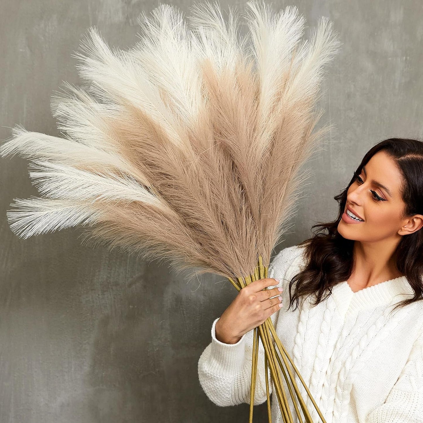 Faux Pampas Grass, 9 PCS 37''/3.1FT Tall Fluffy Fake Pompas Floral, Large Artificial Pompous Grass Branches for Floor Vase Fillers, Boho Farmhouse Room Wedding Decor (White)
