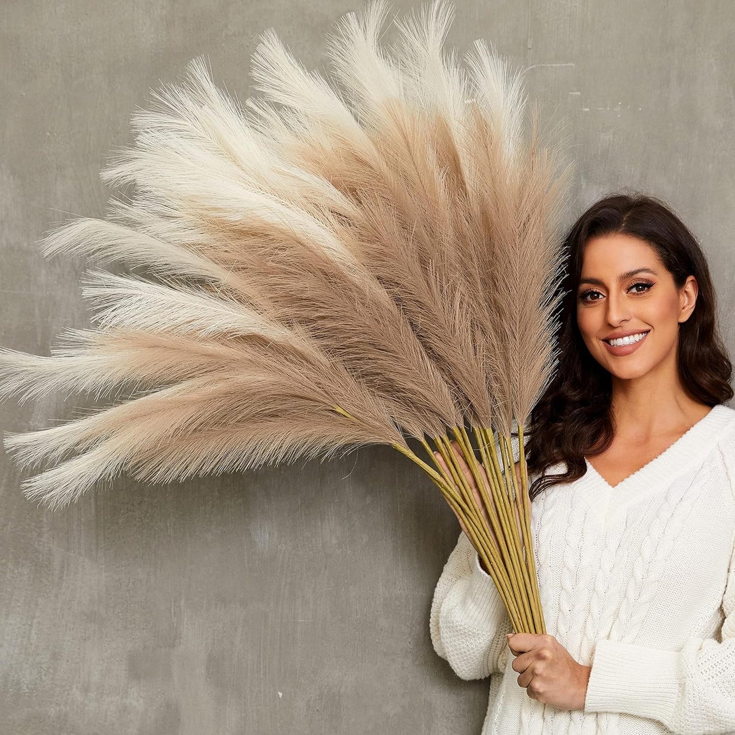 Faux Pampas Grass, 9 PCS 37''/3.1FT Tall Fluffy Fake Pompas Floral, Large Artificial Pompous Grass Branches for Floor Vase Fillers, Boho Farmhouse Room Wedding Decor (White)