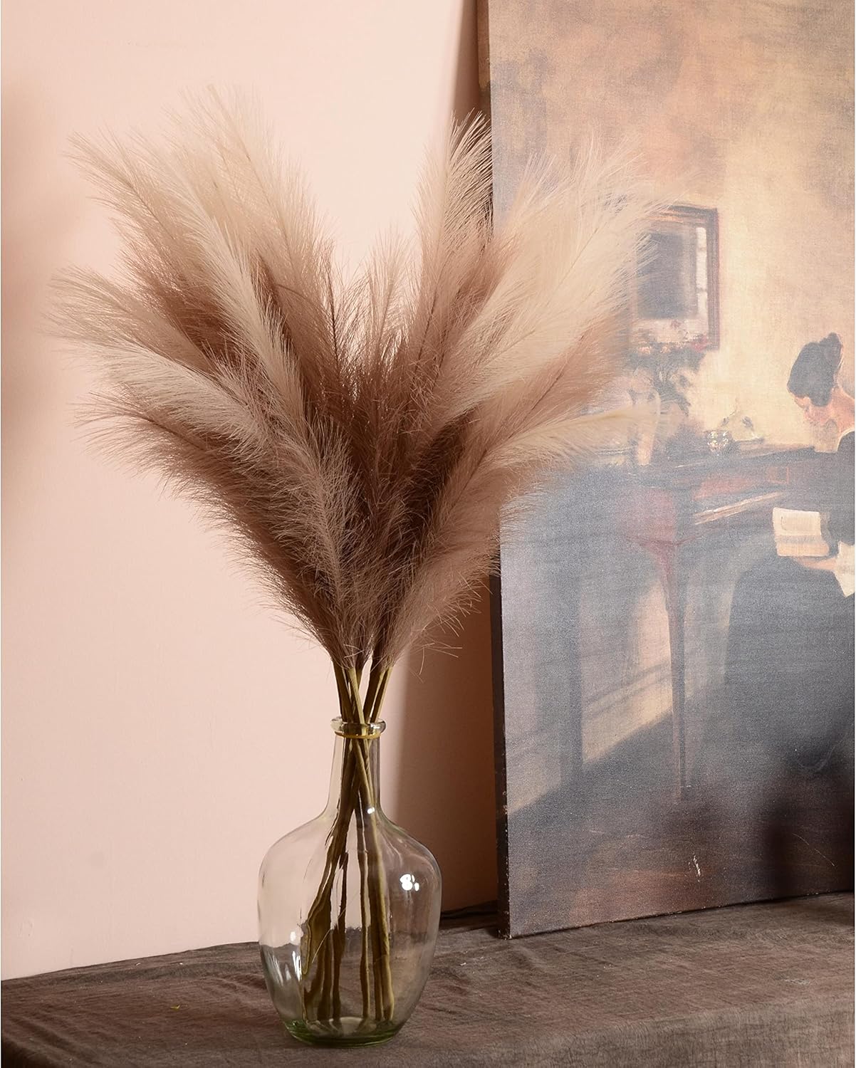 Faux Pampas Grass, 9 PCS 37''/3.1FT Tall Fluffy Fake Pompas Floral, Large Artificial Pompous Grass Branches for Floor Vase Fillers, Boho Farmhouse Room Wedding Decor (White)