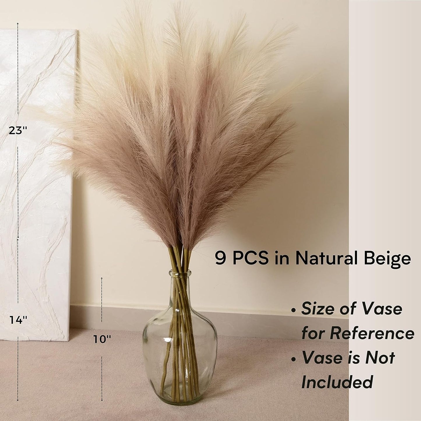 Faux Pampas Grass, 9 PCS 37''/3.1FT Tall Fluffy Fake Pompas Floral, Large Artificial Pompous Grass Branches for Floor Vase Fillers, Boho Farmhouse Room Wedding Decor (White)