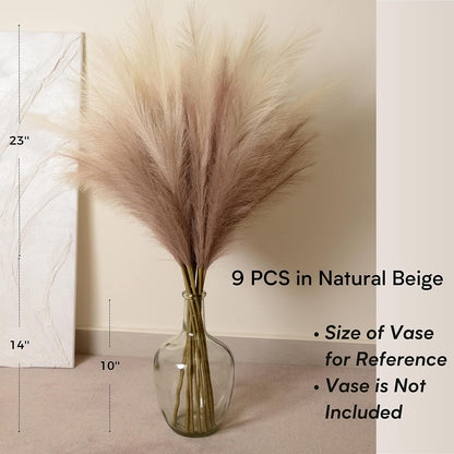 Faux Pampas Grass, 9 PCS 37''/3.1FT Tall Fluffy Fake Pompas Floral, Large Artificial Pompous Grass Branches for Floor Vase Fillers, Boho Farmhouse Room Wedding Decor (White)